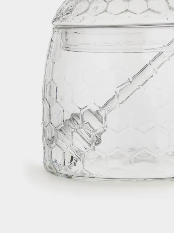 Honey jar, 400 ml, with spoon, glass, Honeycomb, Honey, image-4