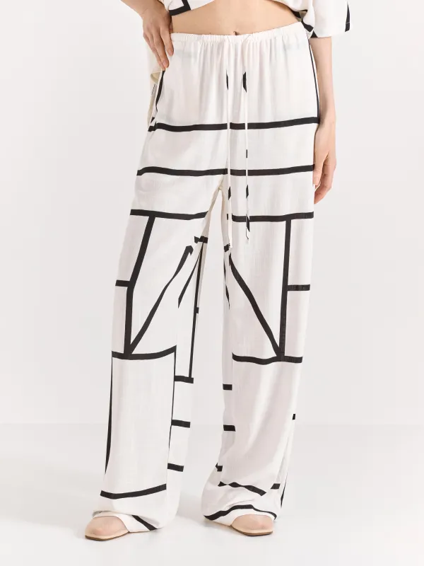 Women's trousers, size S, wide, viscose, black and white, Lines, Nataly, image-2