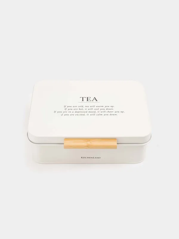Tea storage box, 22x17 cm, 6 compartments, metal / wood, rectangular, milky, Course, image-1