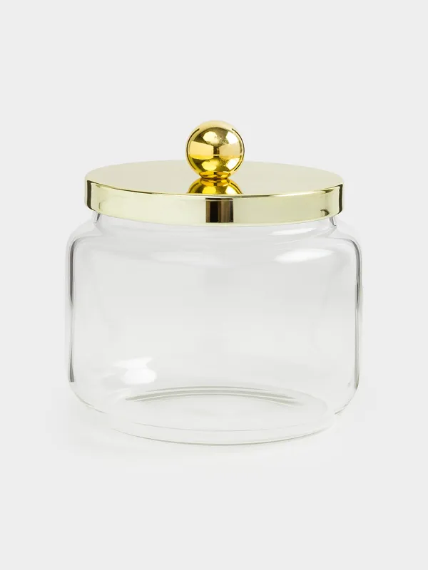 Storage container, 9x9 cm, 300 ml, glass / metal, golden, Classic gold, image-0