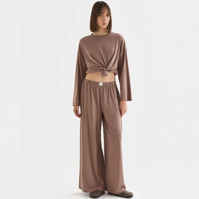 Women's trousers, homewear, size L, cotton / viscose/spandex, beige melange, Wiana