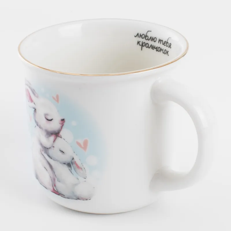 Mug, children's, 360 ml, porcelain N, white, Rabbit with rabbit, Ideas, image-1
