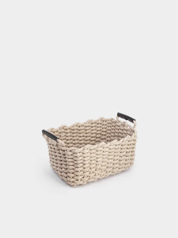 Storage basket, 35x25x15 cm, cotton/polyester, rectangular, beige-gray, Cozy striped, image-1