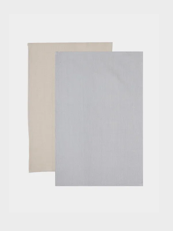 Kitchen towel, 2 pcs, 40x60 cm, cotton, gray / brown, Waffle, image-0