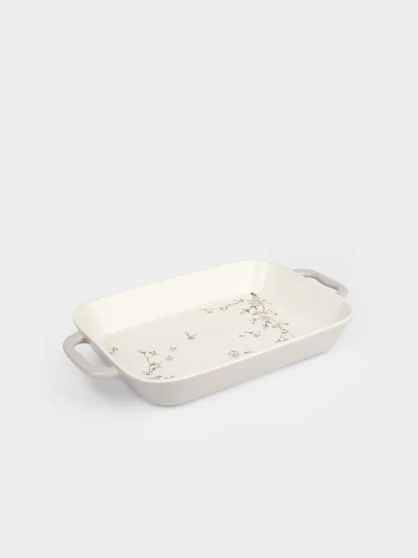 Baking dish, 34x25 cm, ceramic, rectangular, milky beige, Flowers, Florin, image-1