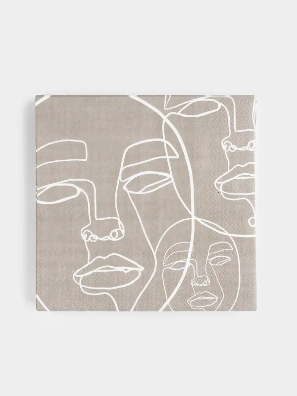 Paper napkins, 33x33 cm, 20 pcs, square, grey, Faces, Face, image-0