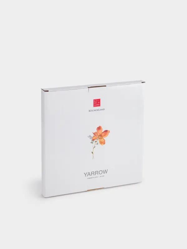 Dinner plate, 28 cm, porcelain N, white, with golden edging, wildflowers, Yarrow, image-5