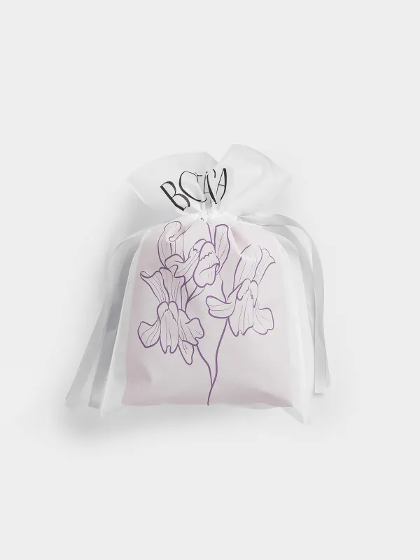 Gift bag, 20x30 cm, with drawstrings, polypropylene, white, Flower, Botanica, image-2