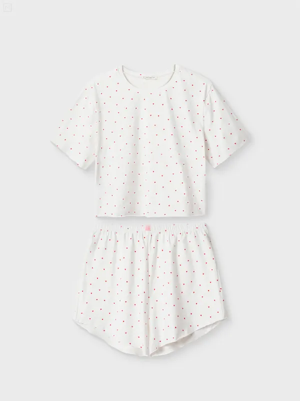 Women's set, homewear, size S, cotton / elastane, white, Hearts, Mariona, image-5