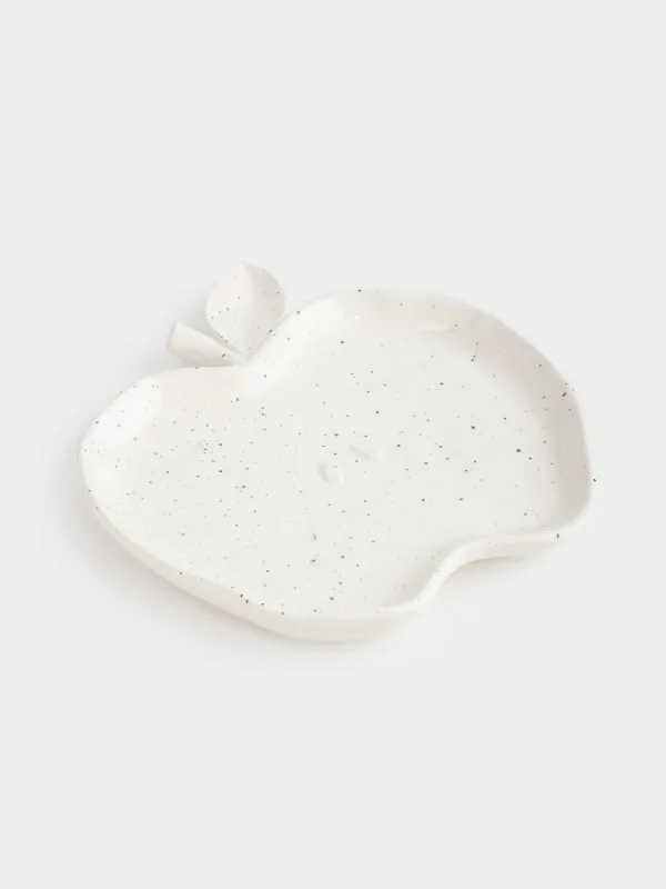 Dish, 19x17 cm, ceramic, white, speckled, Apple, Relief, image-0