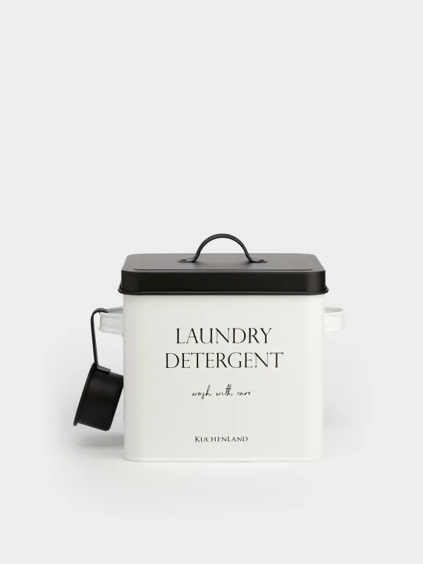 Washing powder container, 4.5 l, with measuring spoon, metal, black and white, Compact black, image-1