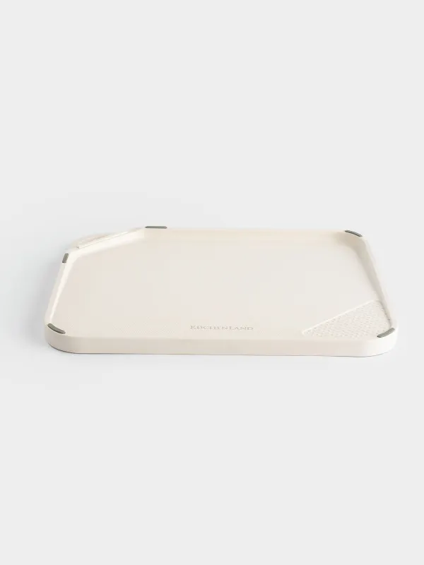 Cutting board, 23x28 cm, with sharpener / garlic grater, plastic, beige, Soft kitchen, image-1