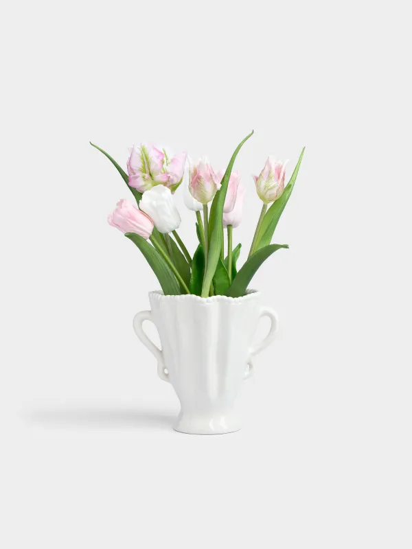 Flower vase, 16 cm, with handles, ceramic, milky, Dots, Crumple grace, image-4