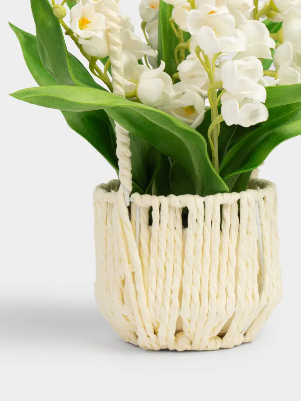Artificial plant, 25 cm, in a basket, polyurethane / PVC, White lilies of the valley, May-lily, image-1