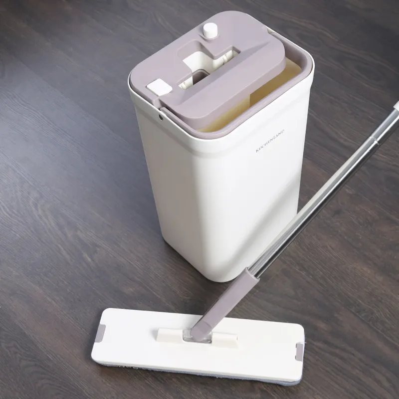 Mop with bucket, with spin and cleaning, rectangular, white-purple, Mop, image-7