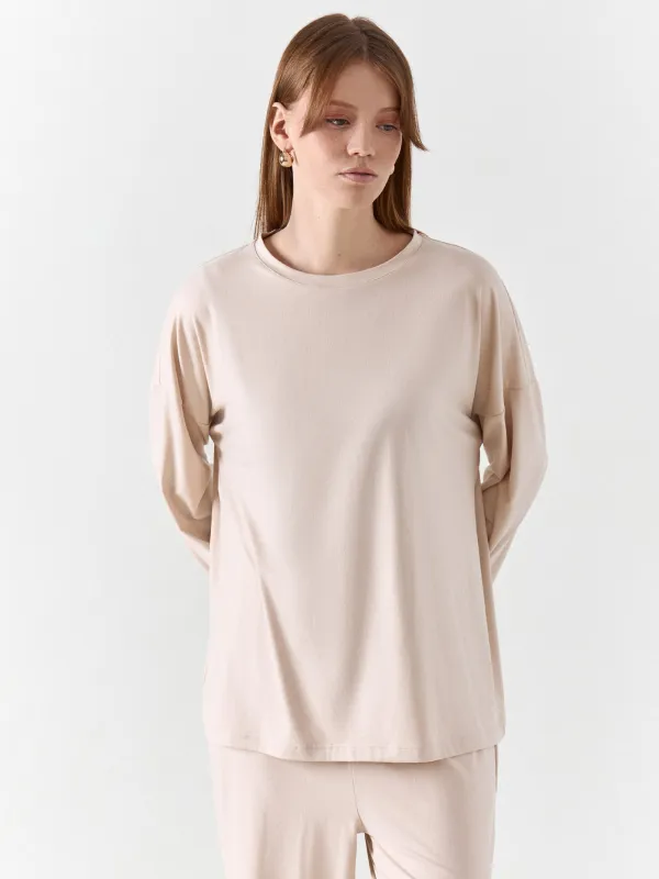 Women's longsleeve, homewear, size S, polyester / elastane, sand, Vitalina, image-6