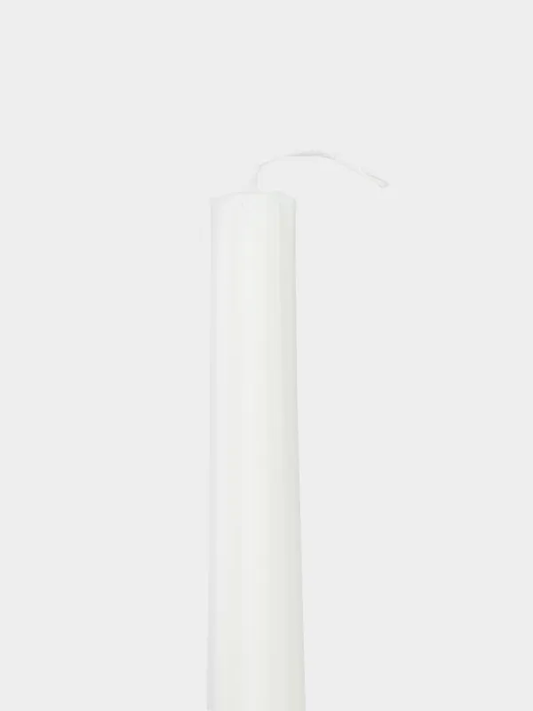 Candle, 20 cm, thin, milky, Ribbed candle, image-2