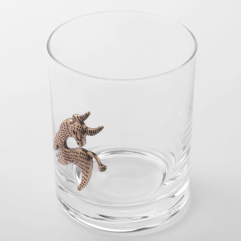 Whiskey glass, 10 cm, 340 ml, glass / metal, golden, Taurus, Zodiac, image-1