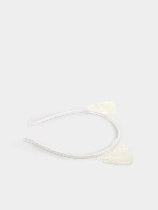 Carnival headband, 12x15 cm, for children, polyester / plastic, milky, Ears, Hairstyle, image-2