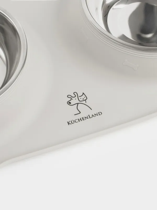 Pet bowl, 44x26 cm, 370 ml, double, on stand, steel / silicone, gray, Favorite pet, image-1