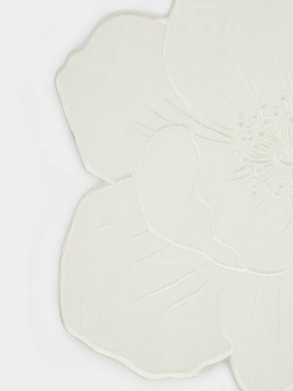 Placemat, 38 cm, polyester, curly, milky, Flower, Floral embroidery, image-3