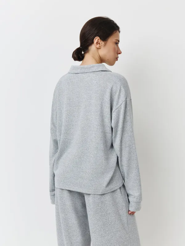 Women's jumper, homewear, size XS, with polo collar, polyester/spandex, grey, Bertha, image-3