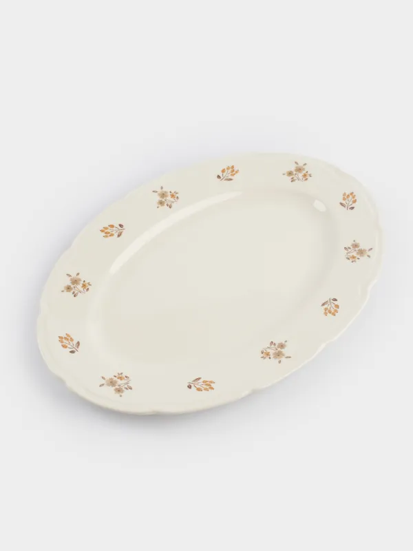 Dish, 35x25 cm, porcelain N, white, oval, Vintage flowers, La flore, image-1