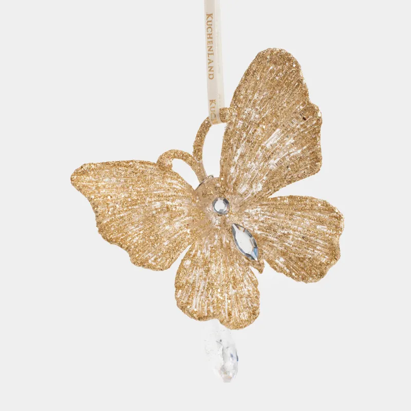 Christmas tree toy, 11 cm, plastic, Champagne, Butterfly, Butterfly NY