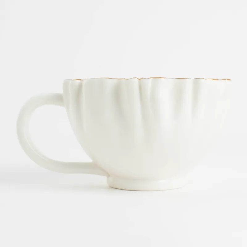 Tea pair, 1 person, 2 items, 350 ml, porcelain P, with golden edging, Crumpled effect, Crumple gold, image-1