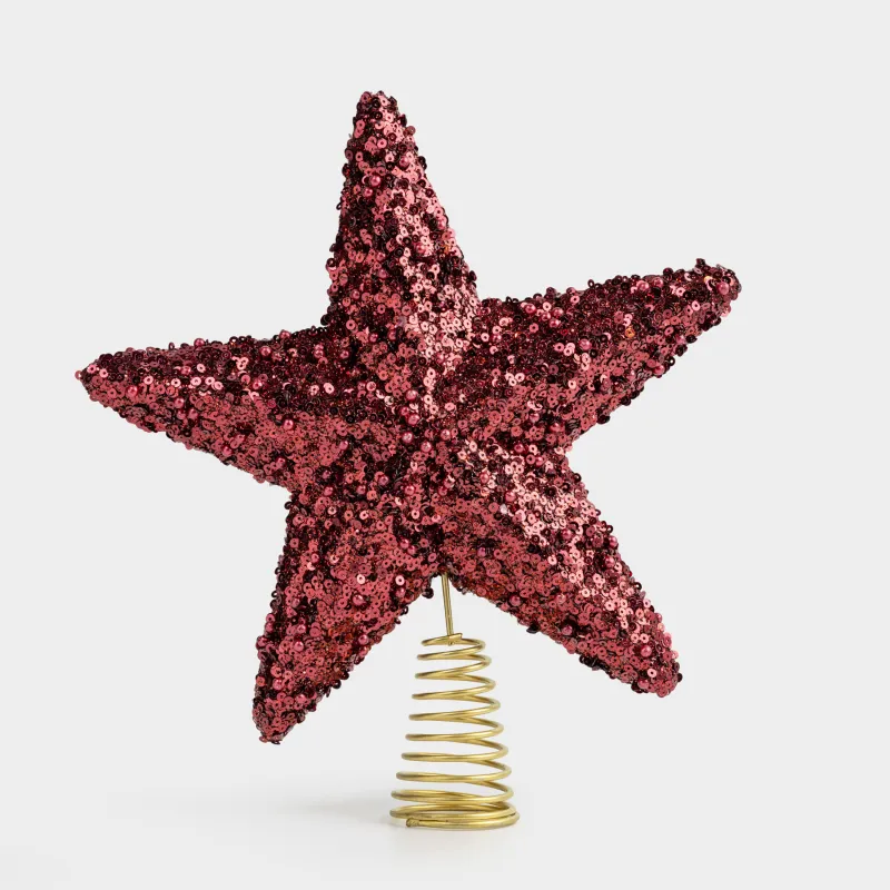 Christmas tree star, 22 cm, plastic / metal, burgundy, Figure sparkle