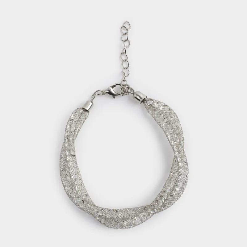 A bracelet, 24 cm, double, metal / rhinestones, silver, Weaving, Jewelry