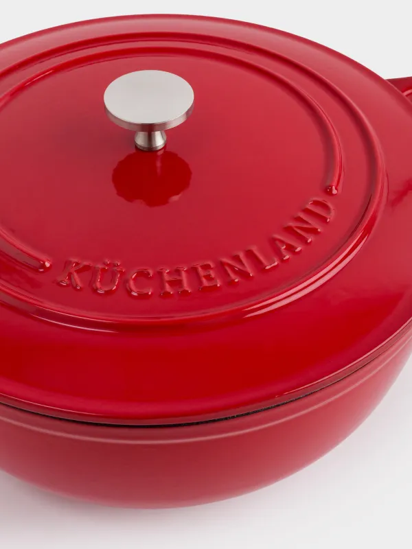 Cauldron, 27 cm, 4.5 l, with lid, cast iron, Red, Bright, image-3