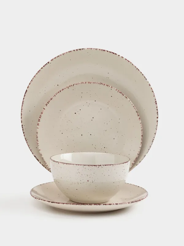 Dining set, 6 pers., 18 pr., ceramic, beige, speckled, Speckled, image-3