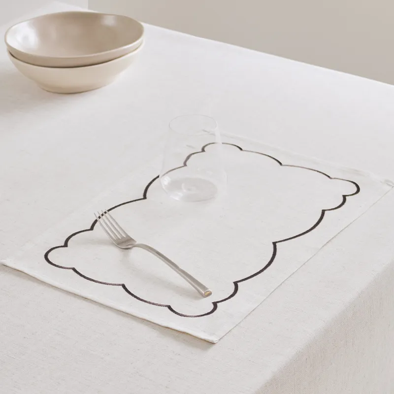 Placemat, 30x45 cm, polyester / linen, rectangular, beige, Vintage, Melange outline