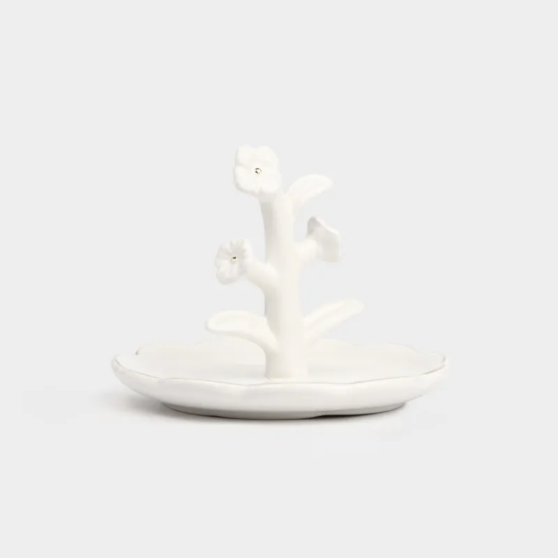Jewelry holder, 13x10 cm, ceramic, Milky gold, Flowers, Bloome