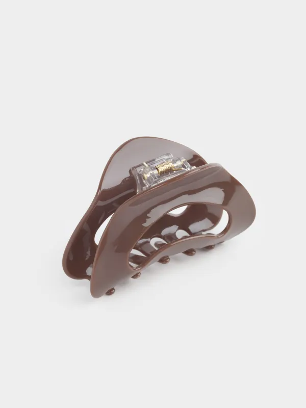 Hair clip, 9 cm, plastic / metal, brown, mother of pearl, Crab, Glam, image-4