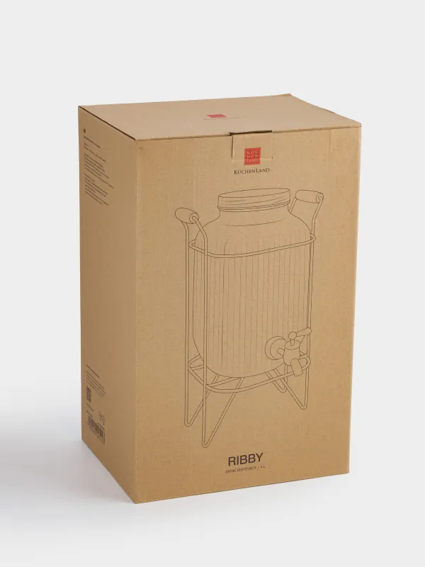 Beverage dispenser, 4 L, on stand, glass R / metal, black, Ribby, image-4