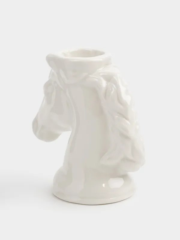 Candlestick, 9 cm, for a thin candle, ceramic, milky, Horse's head, Horse white, image-2