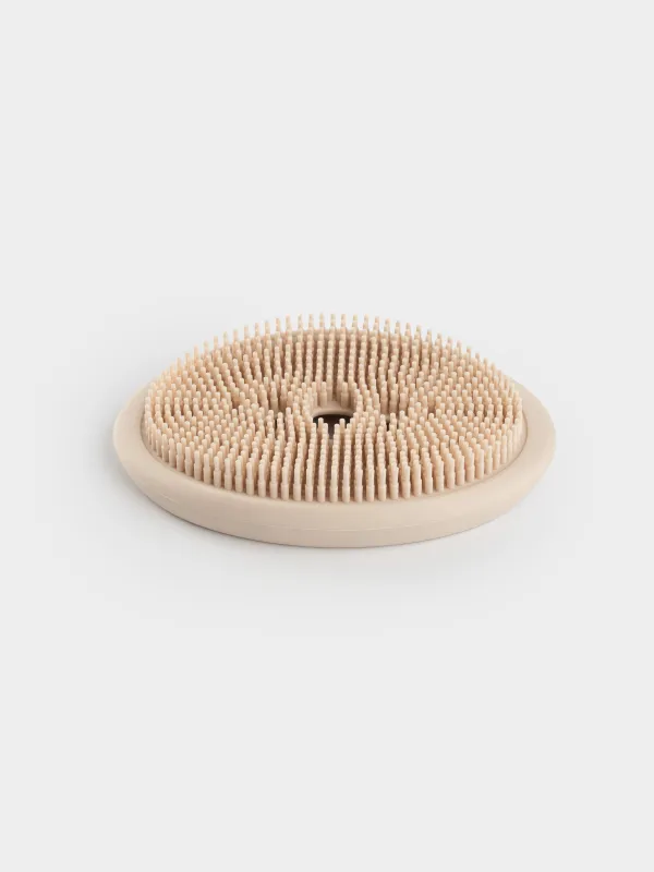 Soap dish-cleaning brush, 12x8 cm, silicone, oval, beige-pink, Manny, image-4