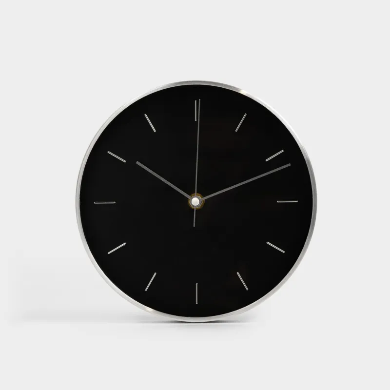 Wall clock, 20 cm, glass/aluminum, round, silver-black, Dial