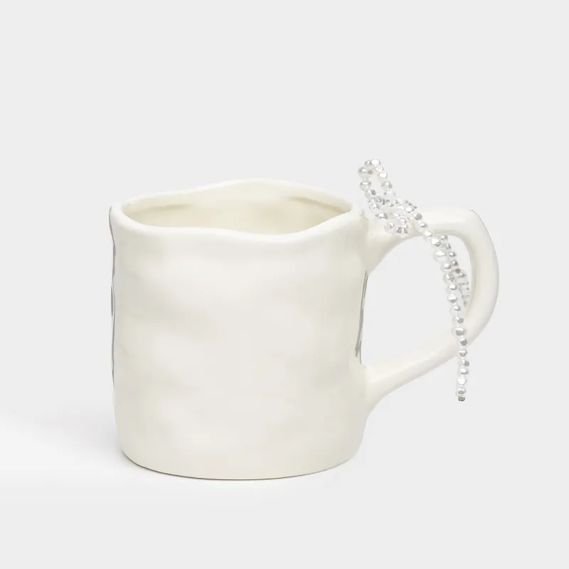 Mug, 400 ml, ceramic / beads, milky, Bow, Pearl Antarctica