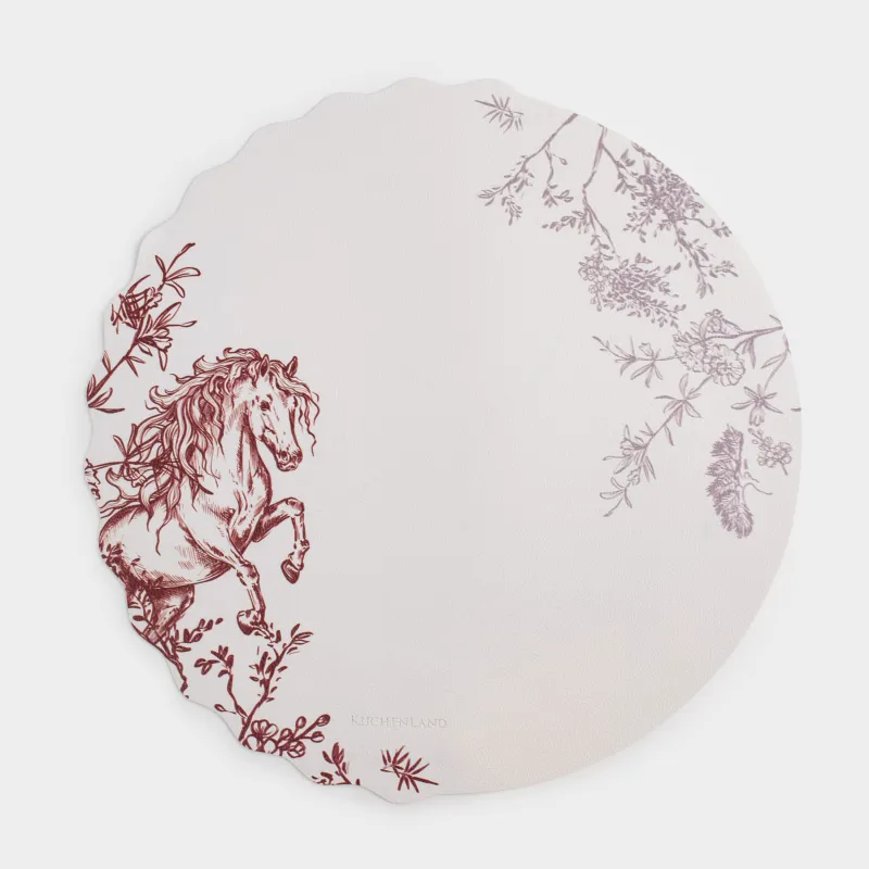 Placemat, 40 cm, PVC, round, white, Horse, Rock print