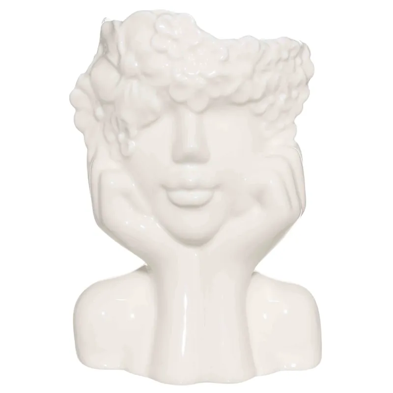 Flower vase, 17 cm, decorative, porcelain P, milk, Face in flowers, Face flowers