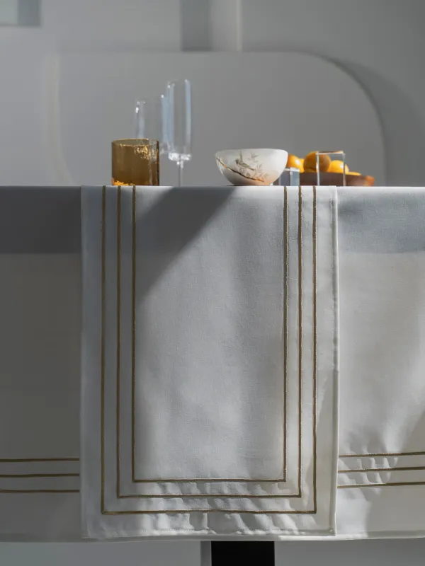 Table runner, 40x160 cm, polyester, white, Lines, Trim gold, image-3