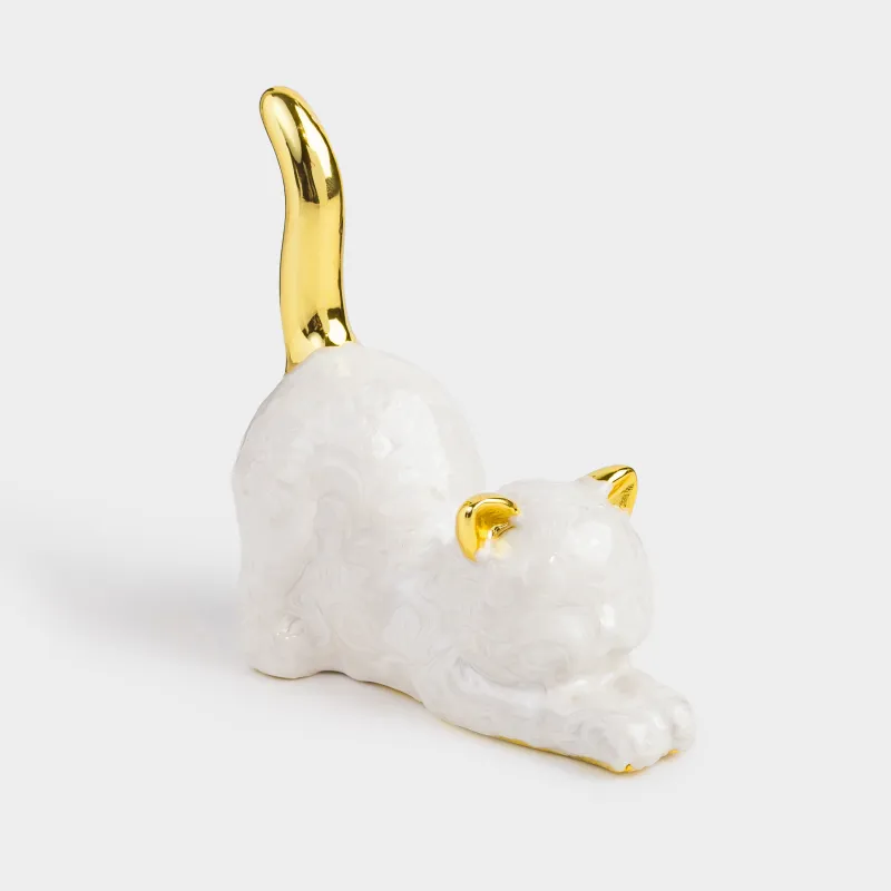 Jewelry holder, 9 cm, Polyresin, Golden pearl, Cat, Cat, image-1