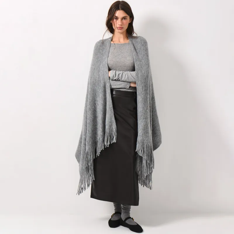 Poncho, 138x147 cm, fringed, acrylic, grey, Poncho