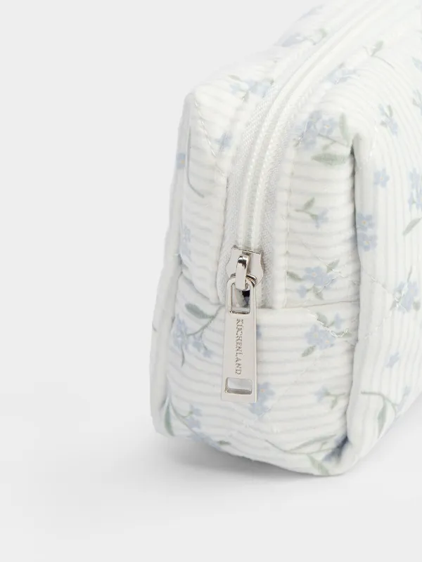 Makeup bag, 15x10 cm, quilted, polyester, white, Flowers, Stitch flowers, image-3