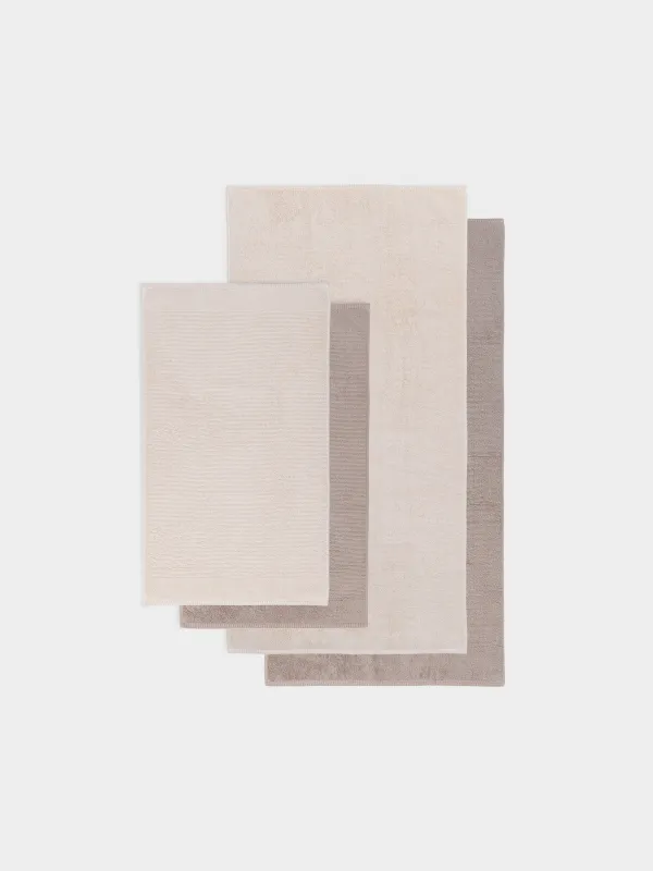 Towel set, 50x90 / 70x140 cm, 4 pcs, cotton, brown / beige, Terry cotton, image-1