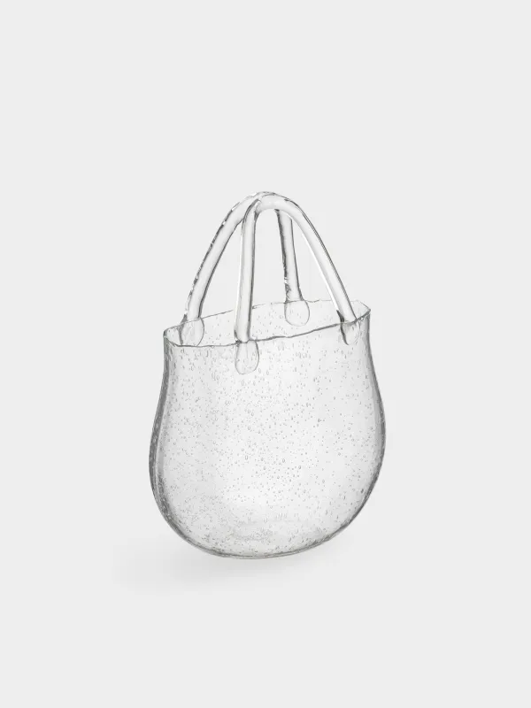Flower vase, 31 cm, decorative, with handle, Glass, Bag, Clear, image-1