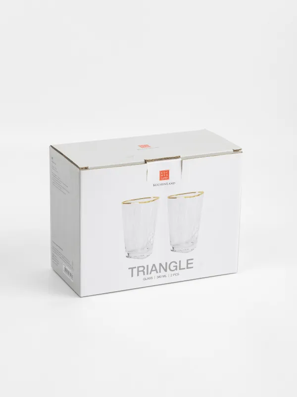 Glass, 13 cm, 400 ml, 2 pcs, glass, with golden edging, Triangle Gold, image-5